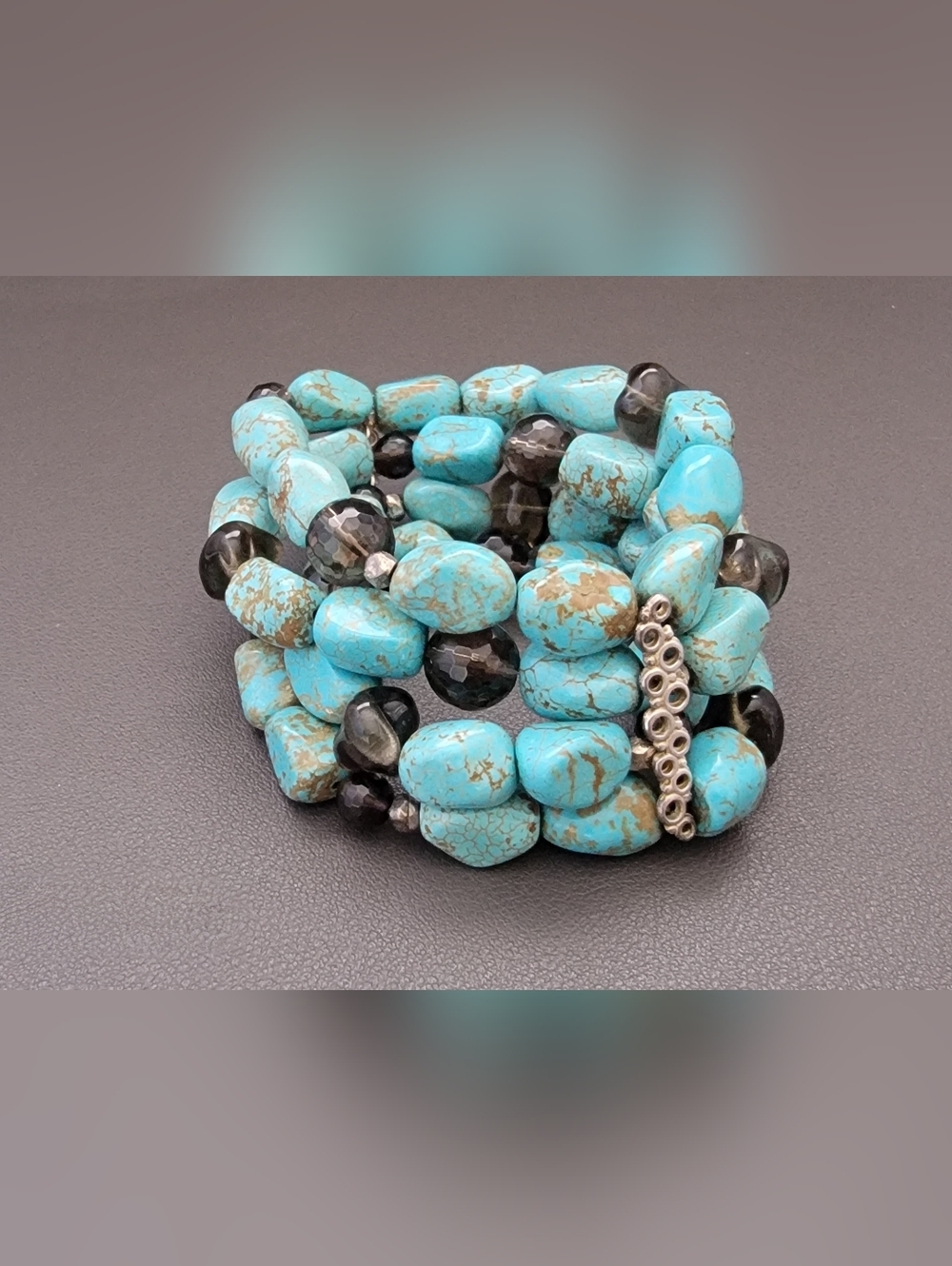 Turquoise-Style Magnesite Nugget And Smoky Quartz  Multi-Strand Bracelet